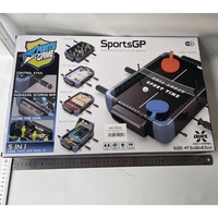 Masa de Joc 5in1 Flippy, cu Teren Schimbabil de Fotbal, Basket, Bowling, Curling si Hockey, cu Tablou Scor, din ABS, 47.5x32x8.5 cm, Design Multicolor, pentru Copii/ Adulti