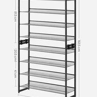 SONGMICS Raft pentru pantofi suprapozabil, pe 8 nivele, din metal, cu rafturi reglabile, pentru 32-40 perechi, 31x 92x163cm, negru