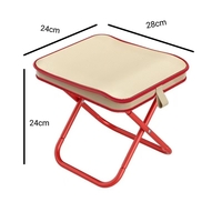 Scaun Pliabil, Vafy, pentru Adulti, Portabil, pentru Camping, Pescuit, din Panza Oxford si Cadru Metalic, 24 x 24 x 28 cm, Rosu/Bej