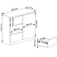 Comoda JERRY cu 3 sertare si dulap cu rafturi, PAL laminat, 80x35x77 cm, gri grafit
