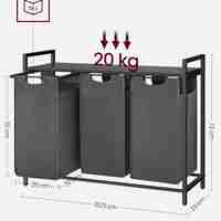 VASAGLE Cos de rufe, 3 compartimente, saci de rufe detasabili, raft, cadru metalic, 3x38L, 93x33x72 cm, negru
