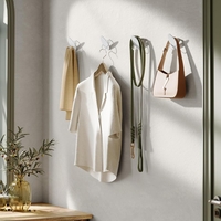 SONGMICS Set 4 carlige perete, design oval din otel, 5 kg per carlig, 9x5x7 cm, alb perlat