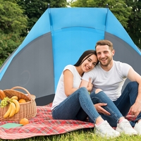 Cort plaja si picnic deschis Sersimo, protectie UV, 220x115x120cm, albastru gri