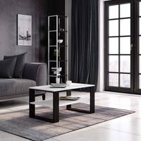 Masuta cafea ALEX cu raft inferior, PAL laminat, 92x53x45 cm, alb si negru