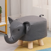 Taburet pentru Copii, Vafy, Scaun Tip Taburet, Model Elefant, din Lemn Masiv, Scaun pentru Copii, 30 x 25 x 25 cm, Gri inchis