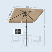 SONGMICS Umbrela de gradina cu manivela, 200x150 cm, UPF 50+, inclinare 30°, structura metalica, maro taupe