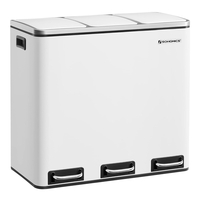 SONGMICS Cos de gunoi din inox cu 3 compartimente colectare selectiva, cu galeti interioare, 3x18litri, 62x32x56cm, alb