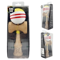 Kendama X CHICANOS Originala, Profesionala, Flippy, Big Cups V2, Super Sticky cu Cupe Mari, Rulment Metalic, din lemn 18 cm, Ata 55 cm, Auriu/Alb