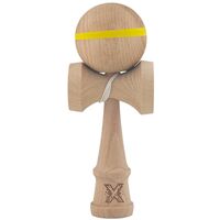 Kendama X Originală, Profesională, Flippy, din Lemn, 18 cm, Model cu Dunga, Galben