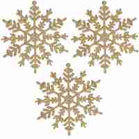 Decoratiune brad fulg de zapada, set 3 bucati, 12cm, auriu