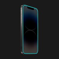 Folie de Sticla Securizata pentru Apple iPhone 15, Flippy, Luminous, Margine Fosforescenta Neon din Silicon, Mat, Anti-Amprenta, Protectie Completa, 9H, Albastru
