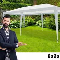Cort pavilion de gradina, 600x300 cm, impermeabil cu rezistenta UV, alb