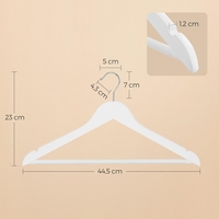SONGMICS Set de 20 umerase din lemn, cu bara anti-alunecare pentru pantaloni, carlig pivotant la 360°, 45cm, alb