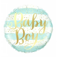 Balon din Folie Metalizata, Vafy, Figurina Cerc, Model Baby Boy, Tematica Gender Reveal, 45 cm, Ambalaj Individual, Pai Inclus, Umflare cu Aer sau Heliu, Albastru