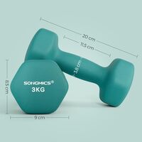 SONGMICS Set gantere fitness hex 2x3 kg, antiderapante, din fier invelit in vinil, verde