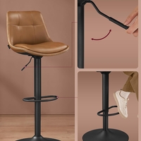 VASAGLE Set 2 scaune bar reglabile, rotative 360°, tapiterie PU, cadru metalic, 44x30x90-112 cm, maro caramel