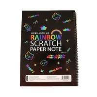 Caiet cu Foi de Hartie de Razuit, Flippy, cu Un Stilou din Bambus, pentru Desen, Curcubeu, 19 x 26 cm, Negru