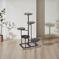 Suport pentru flori cu structura metalica, 5 niveluri, cu rafturi rotunde, 47x47x80 cm, negru