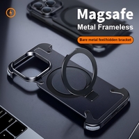 Husa de Protectie Compatibil cu iPhone 15 Pro, Vafy, Incarcare Wireless, Tehnologie Magsafe, Inel Magnetic Rotativ 360 cu Functie de Suport, Rama Metalica, Carcasa din Piele, Negru