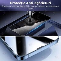Folie Sticla Securizata, Vafy, Pentru Apple iPhone 16 Pro, Privacy Classic, 2.5D, Confidentialitate 30°, Negru Transparent