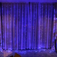 Instalatie Craciun, Tip Perdea, IP44, 4 m x 2 m, 480 LED-uri, Albastru, cu flash, Transformator cu telecomanda, Interconectabila, Prelungitor 3 m inclus, Fir transparent, Interior/ Exterior, Vafy
