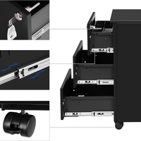 SONGMICS Dulap mobil rollbox pentru birouri, 3 sertare pentru documente, corp pre-asamblat, 45x39x54 cm, negru