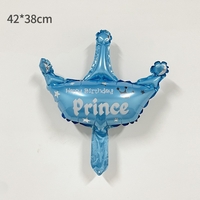 Balon din Folie Metalizata, Vafy, Mini Figurine, Model Coroana de Print, Tematica Aniversare, 42x38 cm, Ambalaj Individual, Pai Inclus, Umflare cu Aer sau Heliu, Albastru