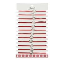 Martisor Bratara Elastica cu Pandantiv din Inox, Jolie, pentru Dama, Set 12 bucati, Snur Rosu Textil, Model Trifoi cu Patru Foi