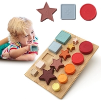 Jucarie Educativa, Flippy, +12 Luni, Tip Montessori, din Lemn si Silicon, Forme Geometrice Stivuibile, 15 Piese, 27 x 19 cm, Multicolor