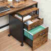 VASAGLE Dulap mobil tip rollbox pentru birouri, cu 2 sertare, stil industrial, 44x42x67cm, maro rustic