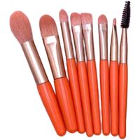 Mini Set Portabil 8 Pensule pentru Machiaj Flippy, Super Soft, Makeup Profesional/Incepatori, Maner Ergonomic, Gentuta Depozitare Inclusa, Portocaliu