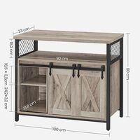 VASAGLE Comoda pentru living sau bucatarie, cu 2 usi glisante, rafturi reglabile, stil rustic, 33x100x80cm, gri