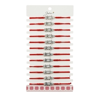 Martisor Bratara Impletita cu Pandantiv din Inox, Jolie, pentru Dama, Set 12 bucati, Snur Rosu Textil, Dimensiune Reglabila, Model Bufnita