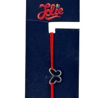 Martisor Bratara din Inox pentru Copii, Jolie, Textil si Inox, Snur Rosu, Model Fluture Gol, Argintiu