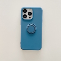 Husa protectie Vafy compatibila cu Apple iPhone 13 Mini Liquid Silicone Ring cu suport rotativ Albastru
