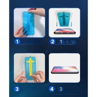 Folie sticla securizata cu sistem de montare usor si rapid Flippy pentru Apple iPhone 14 Pro, Transparent cu margini negre