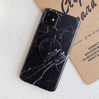 Husa protectie pentru Apple iPhone 11 Soft IMD TPU Marble Negru cu Suport inclus