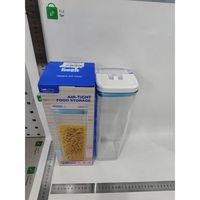 Cutie de Depozitare Alimente, Flippy, tip Container, 1.9L, 10x10x30.5 cm, Recipiente pentru Cereale in Bucatarie, Transparente cu Capac Alb-Albastru