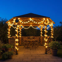 Instalatie luminoasa solara exterior, becuri in forma de margarete, 20 LED alb cald, 2 m + 3.8 m, 2 moduri iluminare, IP44, alb