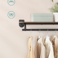 SONGMICS Cuier cu montaj pe perete cu bara pentru umerase si raft, capacitate 60 kg, stil industrial, 109x28x13 cm, maro rustic