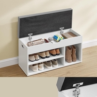 VASAGLE Pantofar cu banca, capitonata, 3 compartimente, sarcina 150 kg, 30x80x44 cm, modern, alb