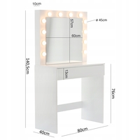 Masa de toaleta si machiaj Hollywood, alba, cu oglinda si 12 LED-uri, 80x40x140 cm