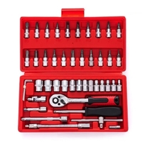 Chei tubulare Set 46 de Piese, Flippy, Trusa Scule de Reparatii Auto, Prelungitoare Rigid si Flexibil, Articulatie Cardanica, Antrenor de Forta Glisant, Adaptoare, Maner pentru Surubelnita, 23 x 12 x 4 cm, 1.9 kg, Cutie Rosie