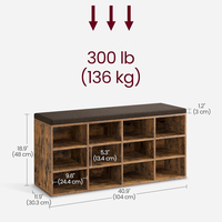 VASAGLE Pantofar cu banca cu 12 compartimente si perna, sarcina 136 kg, 104x30x48 cm, maro rustic