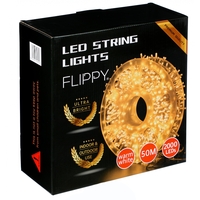 Instalatie Craciun liniara, fir transparent, cu transformator, 50m, alb cald, 2000 LED-uri, 8 jocuri de lumini, Vafy