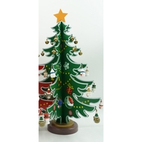 Decoratiune Craciun, Brad, Verde/Alb, 15 cavitati cu ornamente, 25.5 cm x 33 cm, Lemn, Flippy