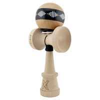 Kendama X Originala FREQUENCY, Profesionala, Flippy, Cupe Mari KING SIZE V3, Super Sticky, Gaura in Baza, Rulment Metalic, din lemn 18 cm, Ata 62/65 cm, Negru/Maro