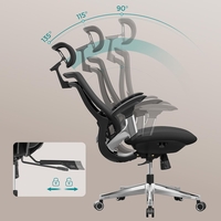 SONGMICS Scaun de birou ergonomic reglabil cu tetiera si suport lombar, inclinare 135°, maxim 150 kg, 70x70x125 cm, negru