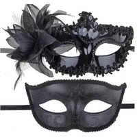Set 2 Masti de Cuplu, Flippy, pentru Carnaval, Bal Mascat, Marime Universala, Model Floare Laterala si Margele, Model Clasic, Negru Gri