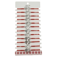 Bratara Martisor pentru Dama, Jolie, Model Inima Glob, Set 12 bucati, Pandativ Argintiu din Inox cu Snur Rosu Ajustabil